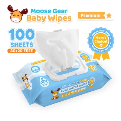 Moose Gear Baby Premium Pure Water Wipes 100s Hypoallergenic Extra thick & Soft