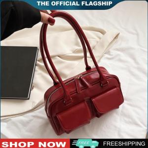 [BONDRE9]Chic Leather Shoulder Bag for Women with Double Pockets Compact Crossbody Purse for Everyday Use in Pink