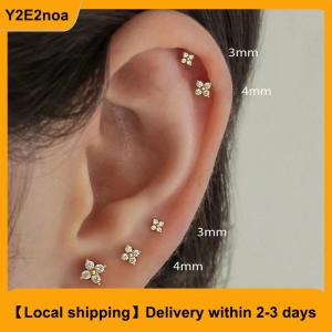 【Local shipping】 3Pcs set Four Petals Zircon Flower Stud Earrings Set For Women Small Classic Versatile Earrings 3 4 5mm