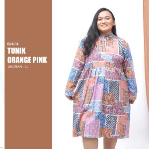 Tunik rayon big size long jumbo orange pink/ atasan wanita big size / atasan tunik / tunik kerja / tunik motif