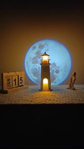 Moonlight Lighthouse Remote control Projection Night LightRechargeable Bedside Lamp Kids Birthday Gift