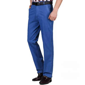 Mens high waist dad pants middleaged men casual denim pants