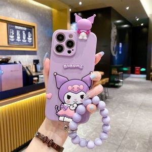 for iPhone 16 15 14 13 12 Mini 11 Pro Max 6 6S 7 8 Plus X XS Max XR SE 2020 Bracelet Kuromi Papa Soft Phone Case
