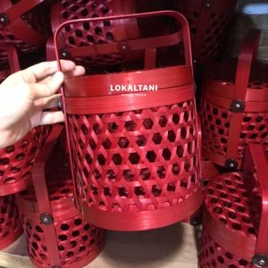 Hampers Bambu / Keranjang Bambu / Keranjang Anyam Imlek Merah 2 Toples