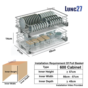Kitchen Storage Chrome Plating Cabinet Dish and Bowl Shelves Rack Sliding Plate Rack Drawer Pull Out Basket