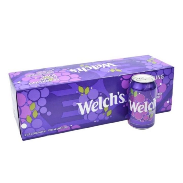Thùng 12 Lon Nước Ngọt Soda Vị Nho Hiệu Welch's Sparkling Grape Soda - USA 355ml