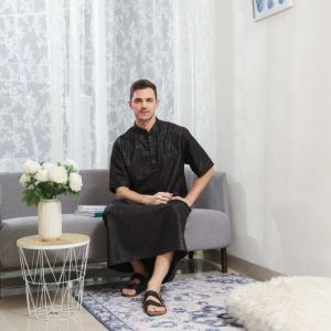 (FREE PECI) Gamis Jubah Pria Remaja Dewasa Lengan Pendek Motif Emboss Ukuran M L XL XXL