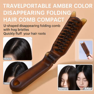 Folding Boar Bristle Hair Comb for Smoothing Curling Portable Narrow Tooth Pocket Comb for Frizz Control Beauty Tool