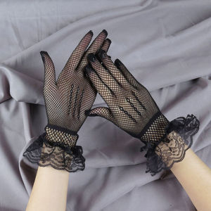 Minwen Women Vintage Sheer Short Lace Gloves Bride Wedding Gloves Derby Tea Party Wrist Length Floral Gloves for Dinner Fancy Costume Accessories Gloves