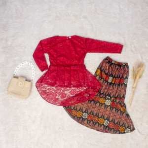 Setelan Baju Kebaya Anak Perempuan Modern Brukat Terkini Lucu Cople Acara Wisuda TK SD SMP  Usia 4  Sampai 14 Tahun