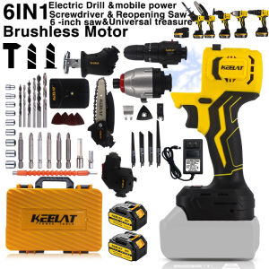 KEELAT Multi-Head Cordless Brushless Impact Drill Set Retrofit DIY With Screwdriver Chainsaw Wrench Reciprocating Saw Sander Multifunction Set