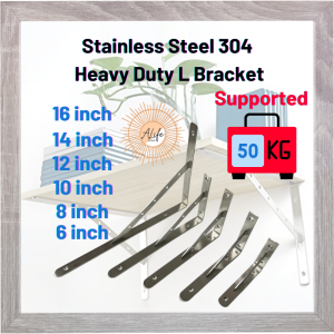ALife World 2Pcs Sesiku Besi L Tahan Karat Dinding Rak Buku Papan Stainless Steel 304 Heavy Duty L Bracket Thickness 4mm DIY Wall Bracket Shelf Wall Shelf L Bracket Wall Shelf Shelf L Shaped Support L Iron