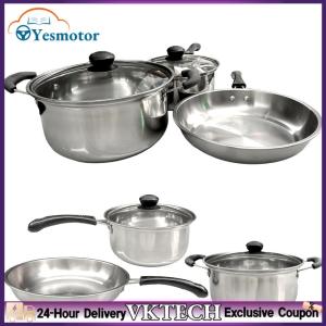 【Local Shipment】 3Pcs Cooking Pot Set Stainless Steel Cookware Set with Glass Lids and Stay Cool Handle for All Types of Cookers