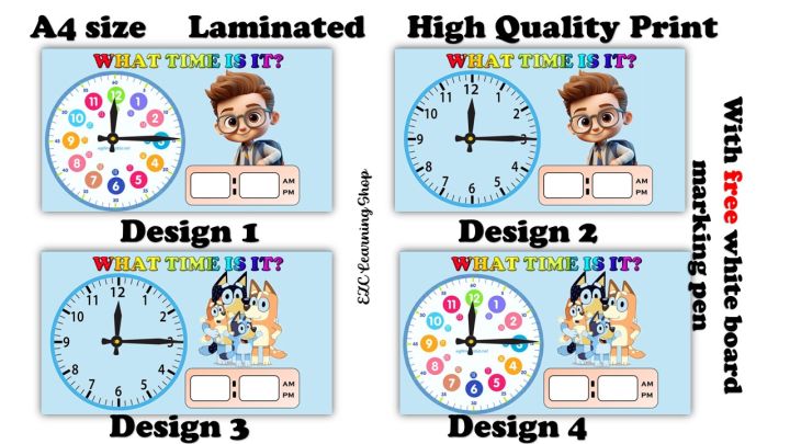 Sample Movable Clock CLOCK Telling Time with movable hands Laminated A4 size with FREE white ...