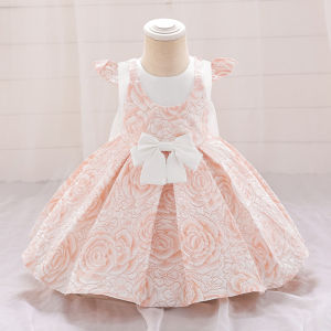 MQATZ Baby Girl Dresses For Kids Birthday Party 12M Christmas Flower Floral Big Bow Wedding Gown Pink Formal Gala Costume L2159XZ