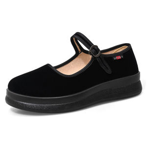 [Free Shipping] Thick-Soled Canvas Shoes Polyurethane WomenS One-Strap Design Soft Sole Suitable For Hotel Staff Black Color Comfortable For Long Periods Of Standing Work Shoes