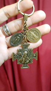 St. Benedict Miraculous Embossed Antique Medal for Protection Against Evil with Miraculous Medal of Mary for Holder