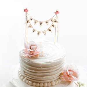 YIYU STUDIO Vintage Handmade Garland Bunting Pennant Cupcake Party Supplies Cake Decoration Happy Birthday Banner Cake Topper