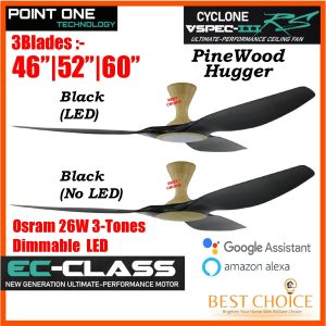 PO ECO CYCLONE VSPEC-III RS 3B (PineWood Hugger) Smart Wifi EC Motor Ceiling FAN 46/52/60in Dimmable LED Light Google Alexa Tuya