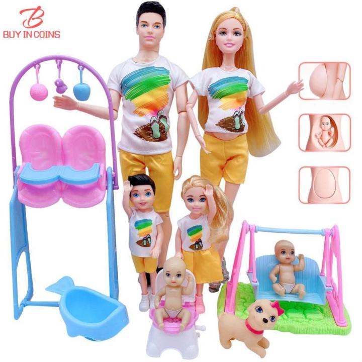 BC 6Pcs/Lot Family Couple Dolls Pregnant Mom Doll Stroller Bed Accessories  Baby Boy Ken Playset Kids Pretend Play Toys Girls Gifts Lazada PH