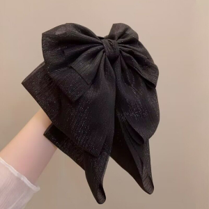 Korean Fashion Gentle Temperament Black Oversized Bow Streamer Hair Clips Back Head Grab Clip Hair Clip Hair Accessories Shark Clip for Women