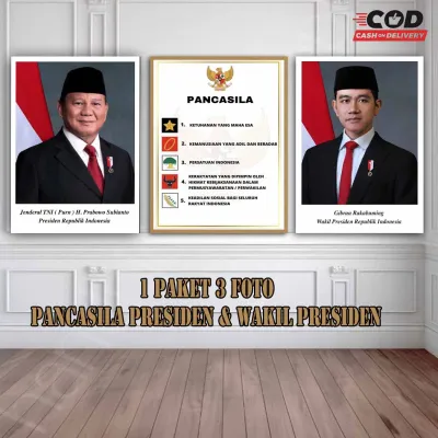 FOTO PLUS BINGKAI PANCASILA PRESIDEN DAN WAKIL PRESIDEN PRABOWO GIBRAN UKURAN BESAR / HIASAN KELAS / HIASAN RUANG KERJA / HIASAN RUANG DINAS