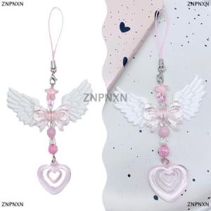 [COD] ZNPNXN Lovely Wings Bow Heart Mobile Strap Phone Pendant Chain For Girls Women Fashion Sweet Keychain Bags Decorative Accessories Gifts
