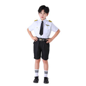 Pilot Flight Attendant Costume for Kids Boy Girl Career Uniform Set Cosplay Aircraft Captain Performance
