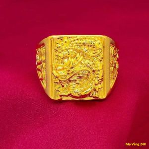 Nhẫn Nam Nữ  Khảm Rồng Bay Vàng 24K Cá Tính Thời Trang Đẳng Cấp RBTHANRONGVANG19