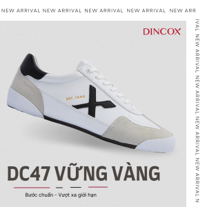 Giày Sneaker Nam Nữ Dincox DC47 WHITE/ BLACK Micro Suede Kết Hợp Da Shoes Đế Bằng Bền Và Nhẹ Hơn