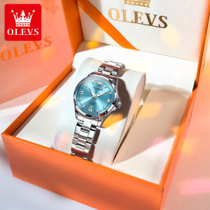 OLEVS watch for women elegant pink dial luminous calendar waterproof stainless steel strap ladies watch