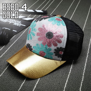 Topi Baseball Pria Wanita Motif Bunga Manik Sequin Trucker Hat Gaya Casual Sporty Bahan Import BSBO