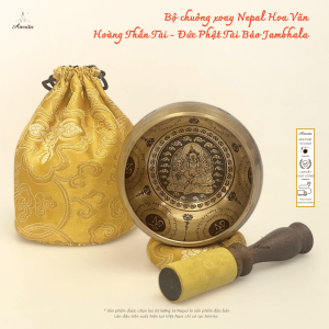 [ Amrita ] Bộ chuông xoay Nepal Hoa Văn Hoàng Thần Tài - Đức Phật Tài Bảo Jambhala 10.5cm - CXNP14