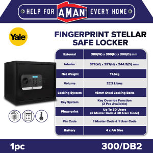 YALE Stellar Safe Box 30 Users Fingerprint USB 2pcs Mechanical Keys Override 1 Year Warranty 300/DB2