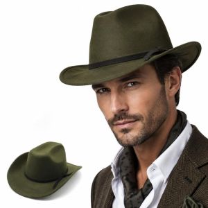 AKZDXE Gus Slope Crown Western Cowboy Hat Wide Brim with Lace Up Felt Hat Elegant Upturned Edges Jazz Hat for Men and Women
