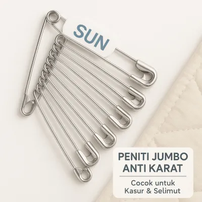 PENITI JUMBO SUN Stainless Steel (6 cm - Isi 12pcs) | Peniti Kasur Silver / Gold - Ukuran Besar & Anti Karat