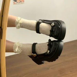 (Đặt lùi 1 size ) Giày búp bê Lolita nữ quai dán đế độn 5cm đính nơ da mềm cao cấp