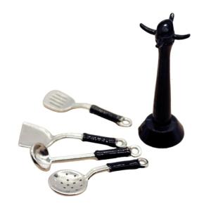 Compact Standing Dollhouses Kitchen Utensils Realistic Alloy Shovel Spoon Safe Toy Accessory For Children