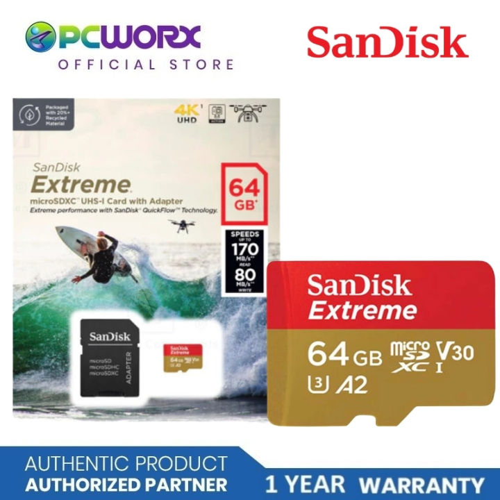 Sandisk SDSQXAH-064G-GN6AA 64GB Extreme MicroSDHC V30 w/ Adapter