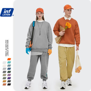 Inflation Style 12-color boys and girls youth basic classic sweater thick 350g autumn oversize plus velvet candy solid color campus students youth sunshine loose shoulder round neck couple sweater