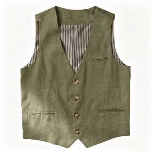 Beige Linen Mens Vest V Neck Summer Waistcoat Single Breasted Light Weight Mens Suits Vest2026