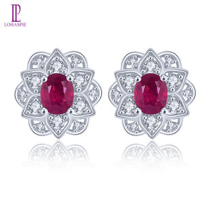 Lohaspie Jewelry Real Earrings Silver 925 Original Natural Ruby Stud Earring Genuine Ruby Stone Stud Earring Oval Cut Gemstone Ruby Earring For Women Silver 925 Jewelry