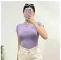 BASIC Double Lining Full Length Top Short sleeve Basic Plain T Shirts Top for women Cotton Spandex Slim Fit Body Hugging T-shirt Top XS-S free size. 