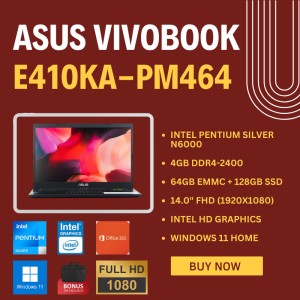 Pengenbeli Official | Asus E410KA-PM464 | Intel Pentium Silver N6000 | Asus Numpad | Layar 14" Full HD | Ram 4GB | 64GB Emmc + 128GB SSD | Windows 11 Original | Bergaransi