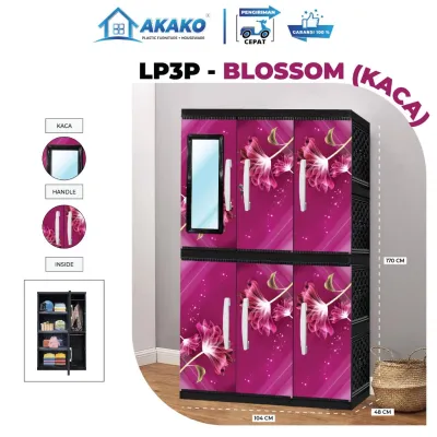 AKAKO - LEMARI PAKAIAN LEMARI PLASTIK 3 PINTU LEMARI JUMBO MOTIF VIP BLOSSOM - Kode : LP3P VIP BLOSSOM