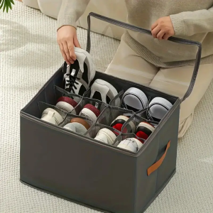 Shoe Organizer Transparent Cover Dust-Proof Moisture-Proof Foldable Fabric Shoe Storage Box  With Lid 12 Pairs Of Shoes
