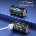 CITYORK CR123A 3.7MWh 16340V แบตเตอรี่ 16350 แบตเตอรี่ลิเธียมไอออนสำหรับไฟฉาย LED RCR123 แบตเตอรี่ + สาย USB Type-c. 