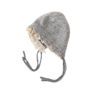 CHANBAEK Soft Kids Warm Hat Ear Protection Windproof Baby Bonnet Exquisite Lace Up Design Knitted Lace Cap Outdoor