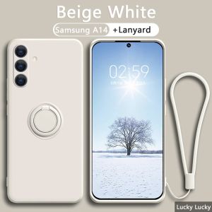 For Samsung Galaxy A55 5G A35 A14 A34 A54 5G A15 A25 5G A04 A04E Case Liquid Silicone Shock Proof Case Built-in Magnetic Ring Holder Stand Finger Phone Cover with Free Lanyard