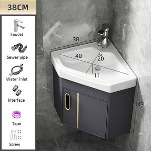 Modern Ceramic Bathroom Sinks Cabinet Basin Set Triangle shape cabinet mirror cabinet (Equipped with faucet and accessories)